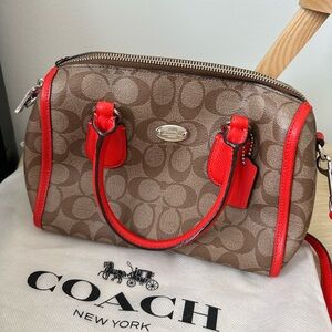 Coach Brown and Red Signature Satchel